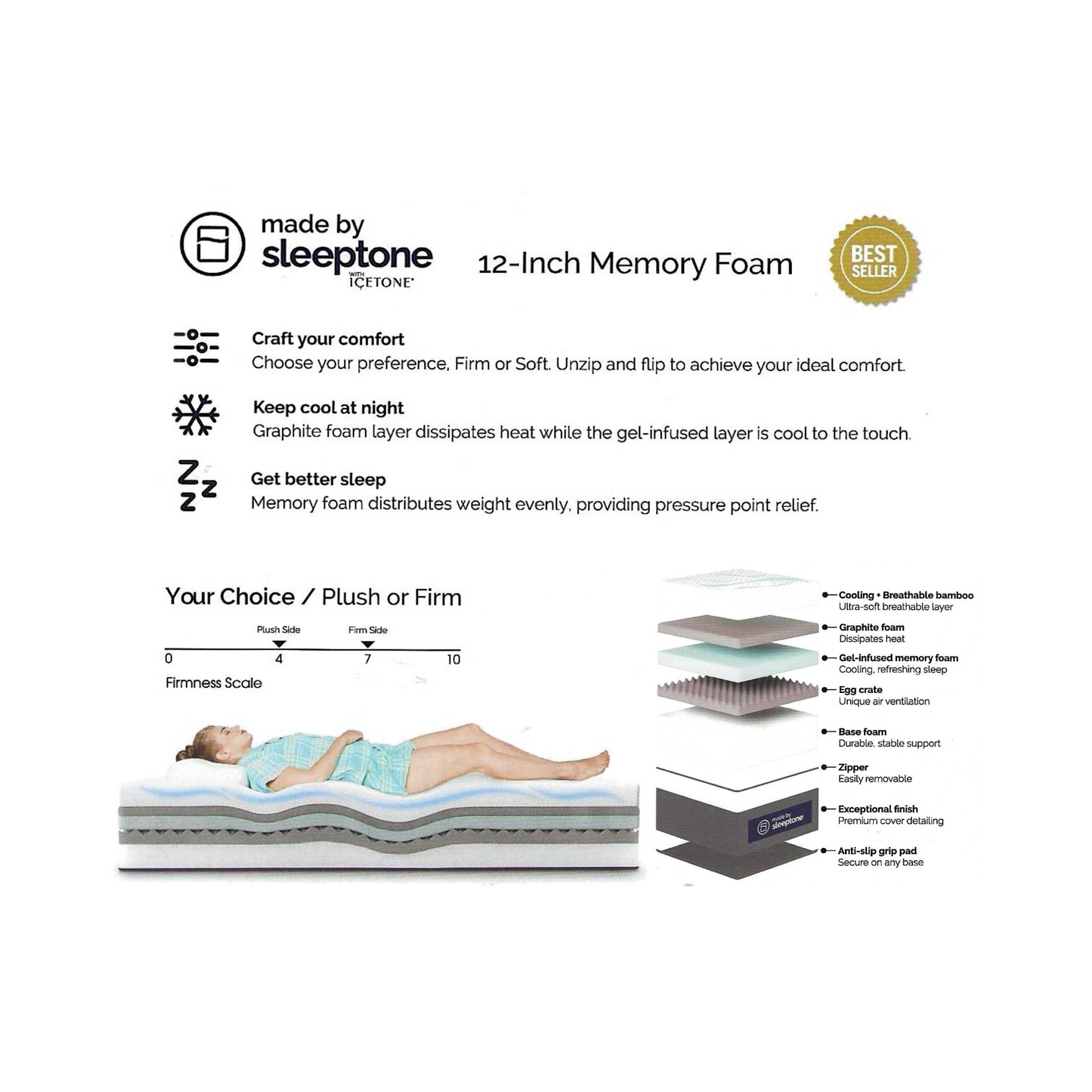 12-Inch Selectable Comfort Memory Foam Mattress