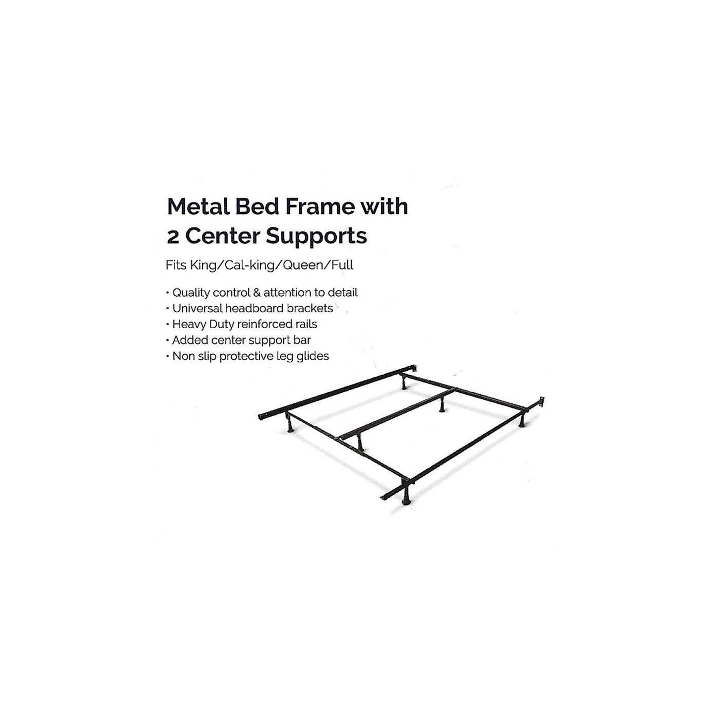 Metal Bed Frame with 2 Center Supports