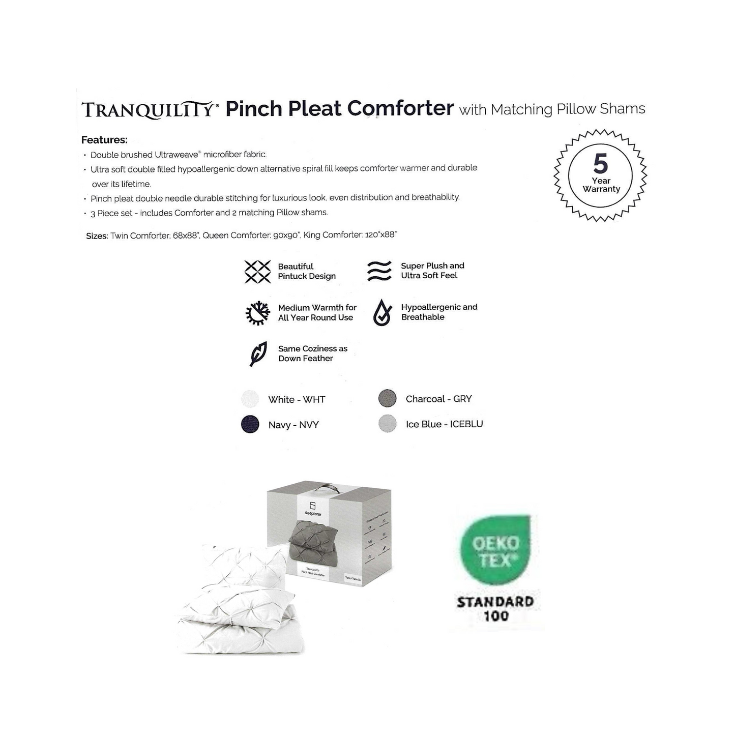 Tranquility® Pinch Pleat Comforter with Matching Pillow Shams