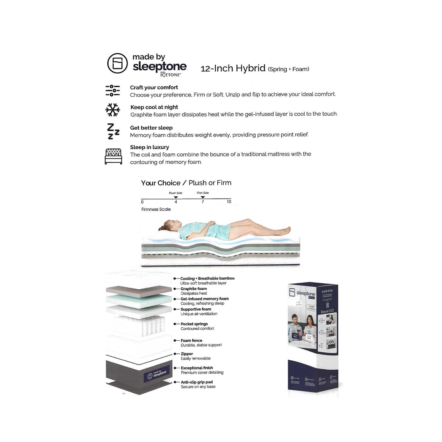 12-Inch Selectable Comfort Hybrid Spring Mattress