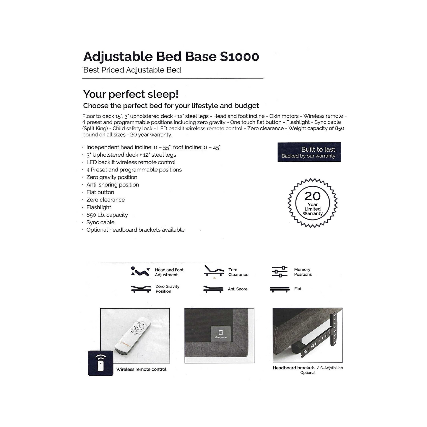 S1000 Adjustable Base