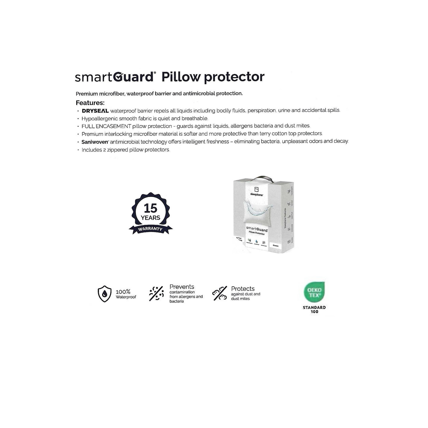 Waterproof Brushed Microfiber Pillow Protectors (2-Pack)